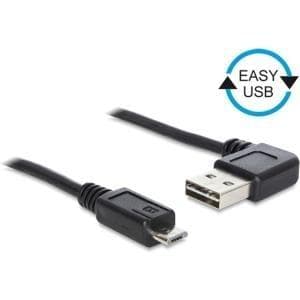 DeLOCK Easy - USB-kabel - USB (M) vänster/högervinklad, vändbar till Micro-USB Typ B (M) rak - USB2.0 - 50 cm - svart (85163)