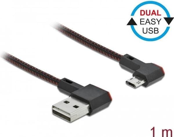 DeLOCK EASY-USB 2.0-kabel typ A-kontakt till EASY-USB-typ micro-B-kontakt vinklad vänster/höger 1 m svart (85271)