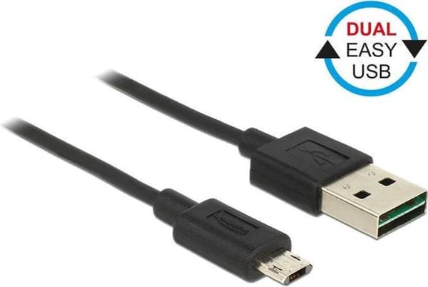 DeLOCK Easy-USB Micro B - Easy-USB-A -kaapeli - USB2.0 - jopa 2A / musta - 2 metriä