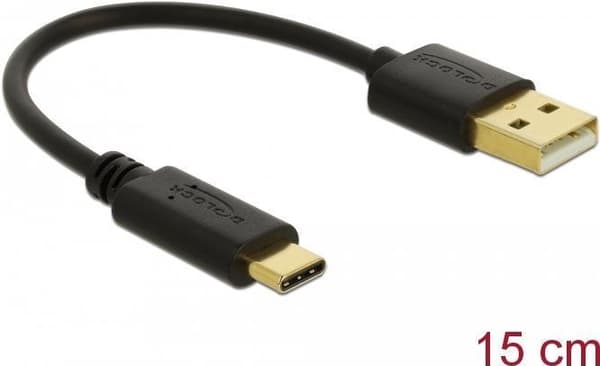 Delock - USB-sovitin - USB (M) - USB-C (M) - 3 A - 15 cm - musta