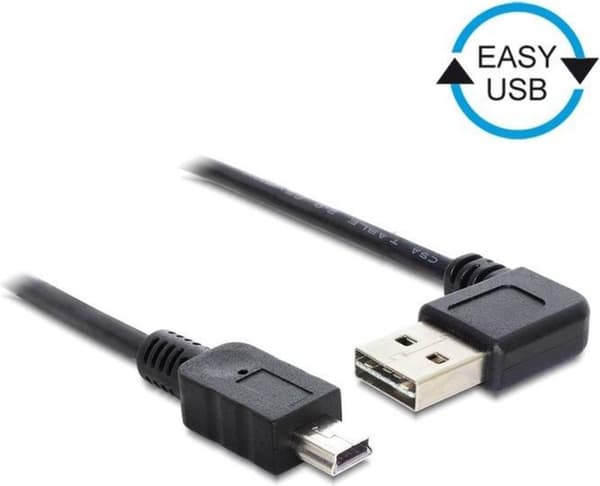 DeLOCK USB Mini B till vinklad Easy-USB-A-kabel - USB2.0 - upp till 2A / svart - 2 meter