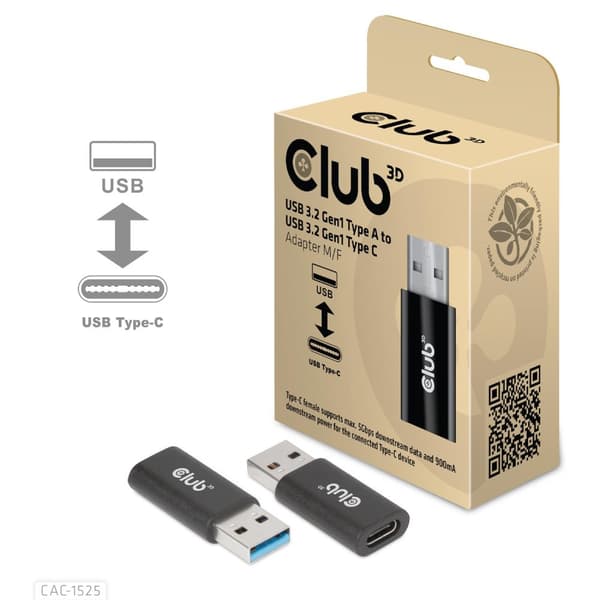 Club 3D - USB-adapter - USB Typ A (M) till USB-C (W) - USB 3.2 Gen 1