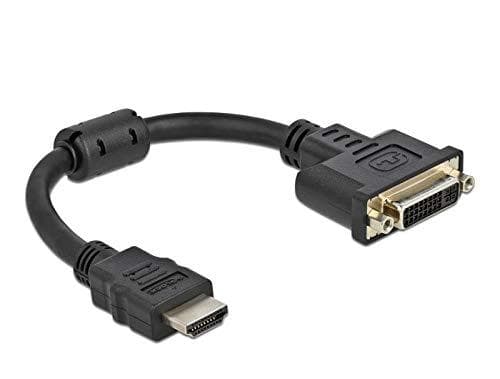 DeLOCK - Videostik - HDMI (M) til DVI-I (W) - 20 cm - sort - fingerskruer, 4K-understøttelse (65206)