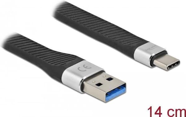 Delock - USB-kaapeli - USB-tyyppi A (M) - USB-C (M) - USB 3.2 Gen 1 3 A - 14 cm - litteä - musta (86938)