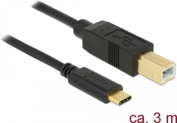 DeLOCK - USB-kaapeli - USB-tyyppi C - USB-tyyppi B - USB2.0 - 3,0 m - musta (83666)