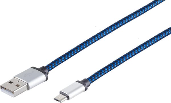 USB-laddningskabel USB A-ST till USB Micro B-ST nylonblå 0,3m (14-50017)