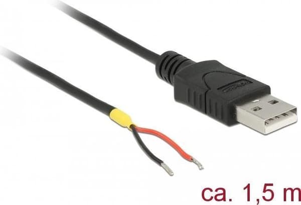 Delock-kabel USB2.0 Type-A han > 2 x åbne kabelender - 1,5 m - sort (85664)