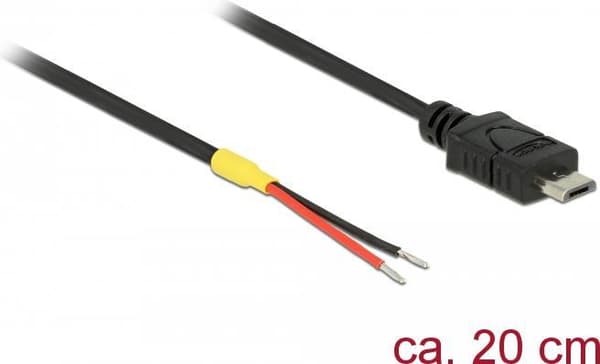 DeLOCK - strømkabel - micro USB type B (kun strøm) (M) til uden stik - 20 cm - sort (85541)