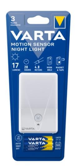 VARTA Motion Sensor -yövalo (paristokäyttöinen, sis. 3xAAA) liiketoiminto, LED-valoteho jopa 17 lumenia