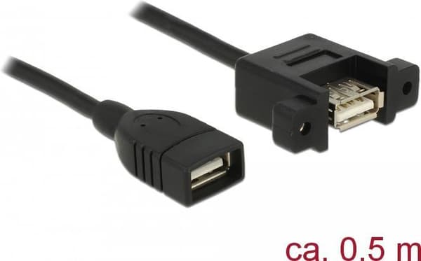 DeLOCK - USB-kabel - USB (F) till USB (F) panelmonterbar - USB 2.0 - 50 cm - svart
