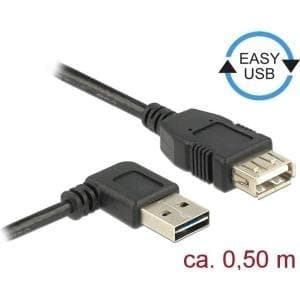 DeLOCK Easy - USB forlængerkabel - USB (M) venstre/højre vinklet, vendbar til USB (W) - USB2.0 - 50 cm - sort (85177)