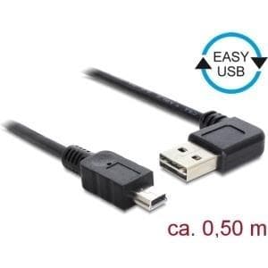 DeLOCK Easy - USB-kabel - USB (M) vänster/högervinklad, vändbar till mini-USB, typ B (M) - USB2.0 - 50cm - svart (85175)