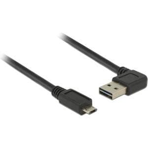 DeLOCK Easy - USB-kabel - USB (M) venstre/højre vinklet til Micro-USB Type B (M) lige - USB2.0 - 50 cm - vendbart stik - sort (85164)