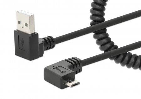 MANHATTAN Spiralkabel USB-A till Micro-USB Laddningskabel USB Typ-A hane till typ Micro-B hane, 1 m, kvistfri, ringad design, vinklad kontakt, ingen d