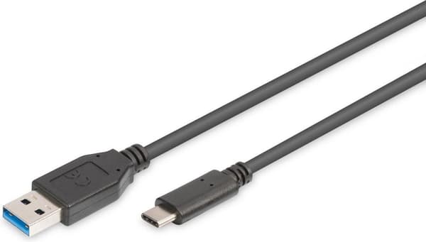 Digitus USB-kabel USB 3.2 Gen1 (USB 3.0 / USB 3.1 Gen1) USB-A-kontakt, USB-C-kontakt 1,00 m Svart Rund, Plugg passar åt båda hållen, Skärmad (dubbel)
