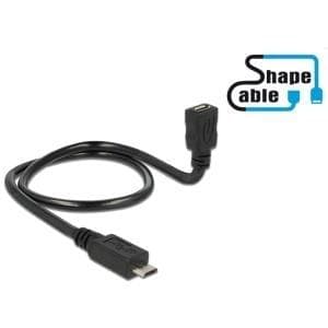 DeLOCK OTG ShapeCable - USB forlængerkabel - 5-benet mikro USB type B (F) til 5-benet mikro USB type B (M) - 50 cm - sort (83925)