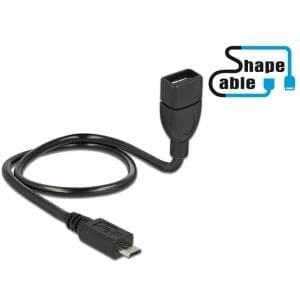 DeLOCK OTG ShapeCable - USB forlængerkabel - USB (F) til 5-benet micro USB type B (M) - 50 cm - sort (83928)
