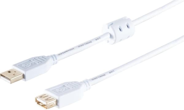 S/CONN maksimal tilslutning USB High Speed 2.0 forlængelse med ferrit, A-stik til A-stik, guldbelagte kontakter, USB 2.0, hvid, 1,8 m (77122-WF)