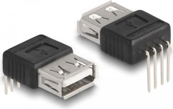 Delock - USB-adapter - 4-benet (M) vinklet til USB (W) lige - USB2.0 500 mA (66637) Sort, Sølv