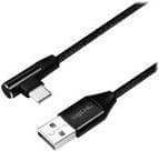 USB 2.0 -liitäntäkaapeli, USB (tyyppi A) USB (tyyppi C) 90° kulmassa, musta, 1m