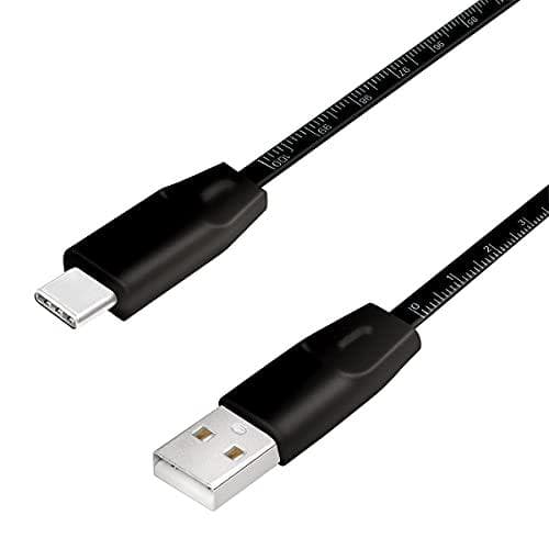 USB 2.0 anslutningskabel med linjal, USB (typ A) till USB (typ C) svart, 1m