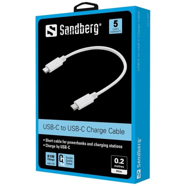 Sandberg - USB-kaapeli - USB-C (M) - USB-C (M) - 20 cm