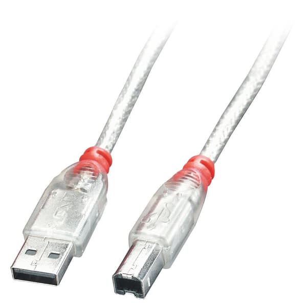 LINDY USB-kaapeli USB 2.0 USB-A-liitin, USB-B-liitin 3,00 m Läpinäkyvä