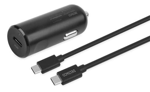 DELTACO USB-C PD billadare med avtagbar USB-C till USB-C kabel, 20 W, 1m kabel , svart