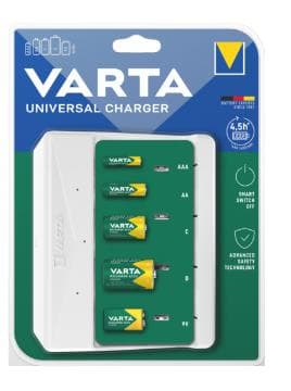 VARTA Universal Charger Pålidelige funktioner til fremragende opladningsresultater i kombination med et moderne VARTA-design giver det bedste pris-yde Hvid