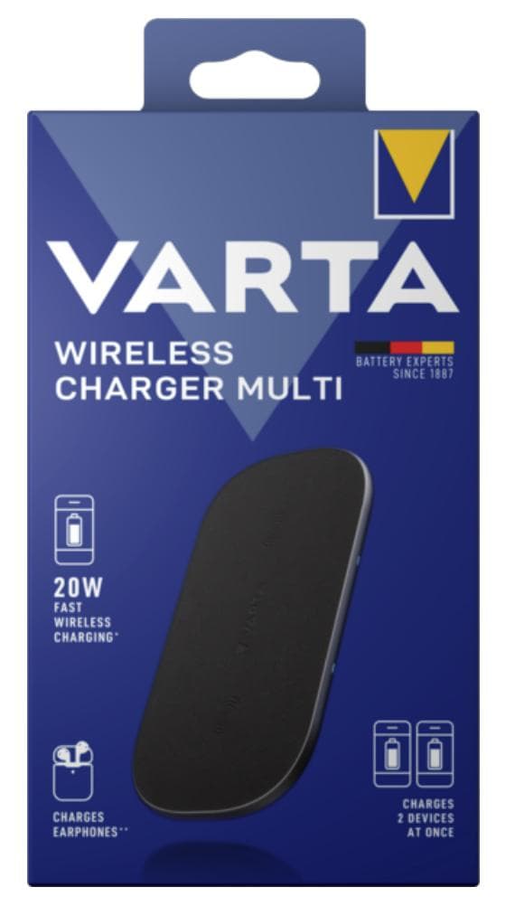 VARTA Wireless Charger Multi Det bekväma sättet att ladda! Ultrasnabb och snygg energileverantör som laddar 2 enheter samtidigt! Maximal laddningshast