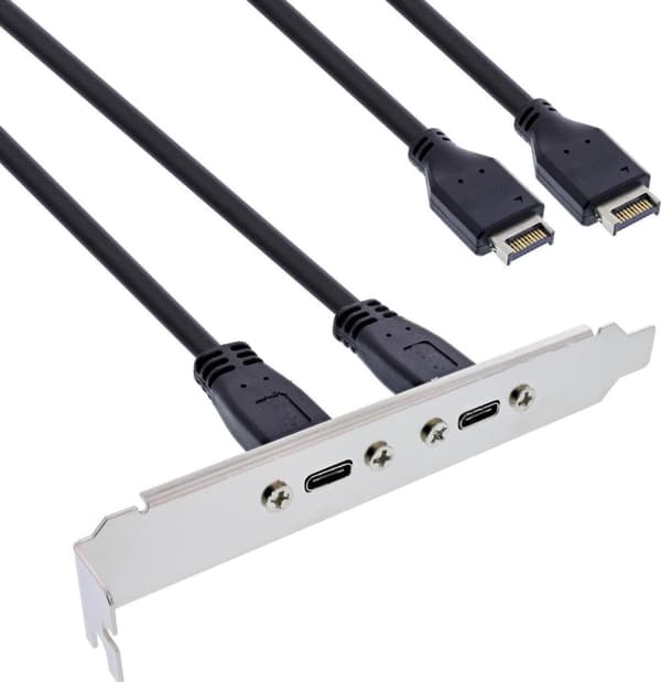 InLine Slot-beslag - USB-konsol - 20-bens nøgle A (M) til USB-C (W) - 50 cm (33446K) Sort, Krom