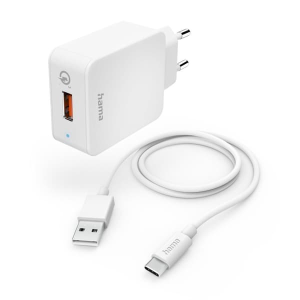 Hama lynoplader med USB-C ladekabel, Qualcomm®, 19,5 W, 1,5 m, hvid (00201626)