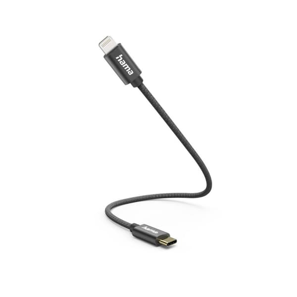 Hama ladekabel, USB-C - Lightning, 0,2 m, nylon, sort (00201601)