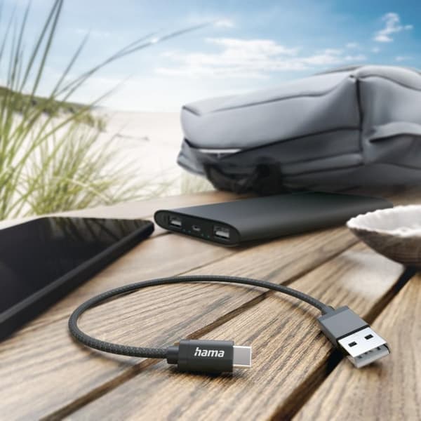 Hama laddkabel, USB-A - USB-C, 0,2 m, nylon, svart (00201600)