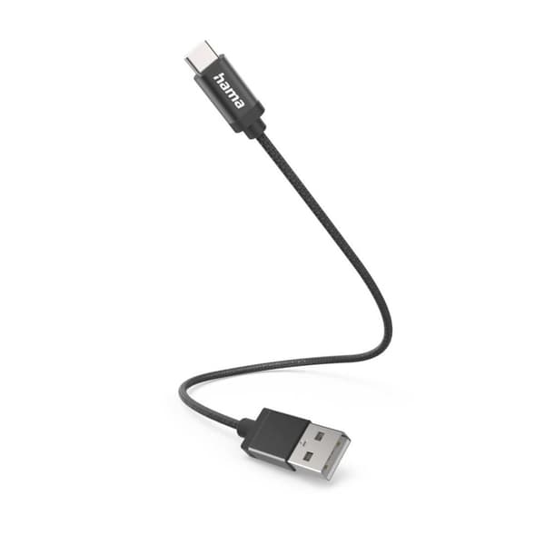 Hama laddkabel, USB-A - USB-C, 0,2 m, nylon, svart (00201600)