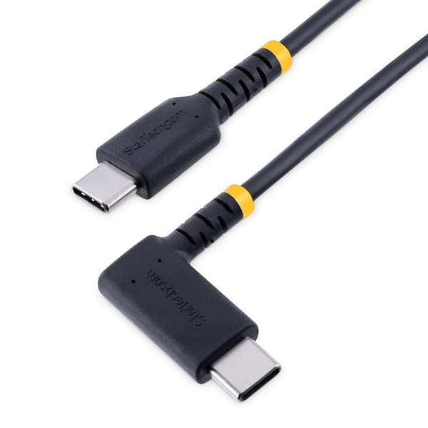StarTech.com 15 cm USB-C-opladningskabel, vinklet USB-C-kabel, 60W PD 3A, robust USB-C-hurtigopladningskabel, USB 2.0 Type-C, kort USB-opladningskabel