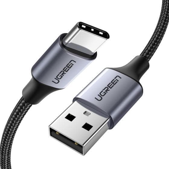 UGREEN Flätad USB-A till USB-C-kabel 3A Snabbladdning 2 Meter Svart