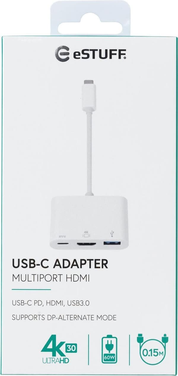 eSTUFF AV Multiport Adapter - Ekstern videoadapter - USB-C - HDMI - hvid (ES623001WH)