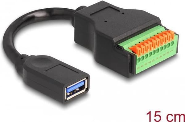 Delock USB 3.2 Gen 1 kabel Typ-A hona till plint adapter med tryckknapp 15 cm (66241)