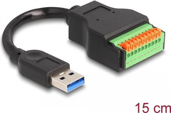 Delock USB 3.2 Gen 1 kabel Type-A han-til-klemmeblok-adapter med trykknap 15 cm (66240)