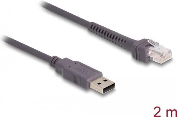 Delock - Kabel til stregkodescanner - USB type A (M) til RJ-50 (M) - 2,0m - grå (90599)