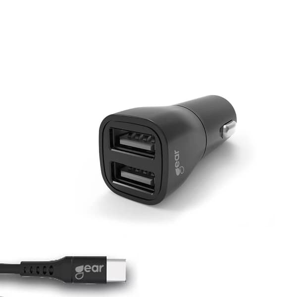 Laddare Bil GEAR 2xUSB 3.4A USB-C 2.0 1m
