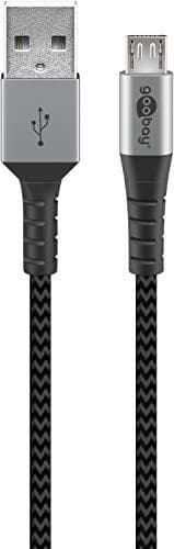 Goobay Micro-USB to USB-A textile cable with metal plugs (space grey/silver) 0.5 m, 0.5 m, black-grey - elegant and extra-robust connection cable for