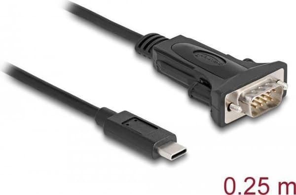 Delock Adapter USB Type-C™ til 1 x seriel RS-232 D-Sub 9 ben han med skruer 0,25 m (64125) Sort
