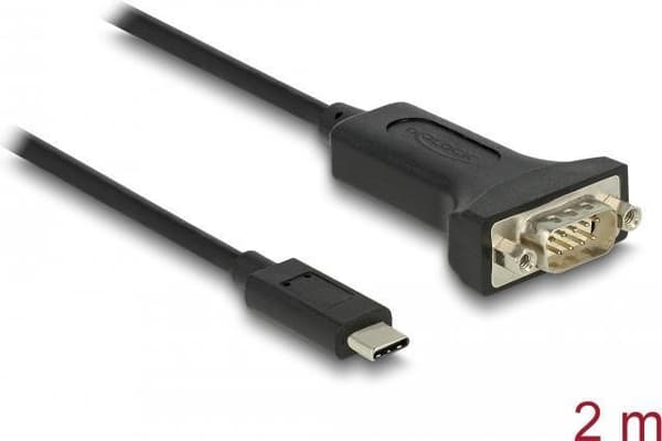 Delock USB Type-C™ -sovitin 1 x sarjaporttiin RS-232 D-Sub 9-nastainen uros ja mutterit 2 m (64196) musta