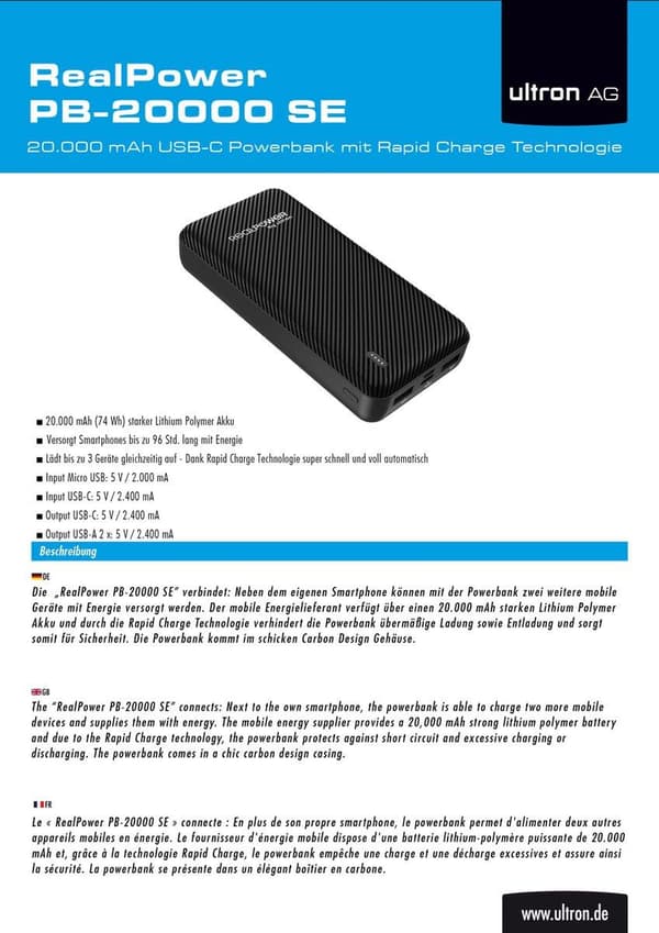 Powerbank RealPower PB-20000 SE 20.000 mAh (415548)