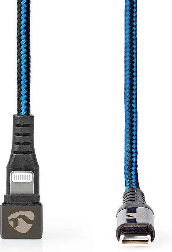 NEDIS USB-kabel USB 2.0 | Apple Lightning 8 pin | USB-C™-stik | 60W | 480 Mbps | Forniklet | 1,00 m | runde | Flettet / Nylon | Blå/sort (GCTB39650AL1