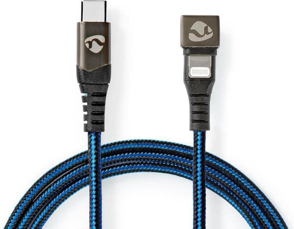 NEDIS USB-kabel USB 2.0 | Apple Lightning 8 pin | USB-C™-stik | 60W | 480 Mbps | Forniklet | 1,00 m | runde | Flettet / Nylon | Blå/sort (GCTB39650AL1