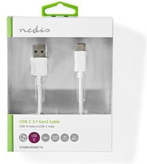 Nedis CCGW61650WT10 USB-kaapeli 1 m USB 3.2 Gen 2 (3.1 Gen 2) USB A USB C Valkoinen (CCGW61650WT10)