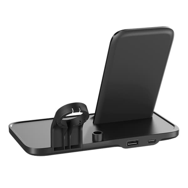 DELTACO 2-i-1 trådlös laddare, 10 W, USB-C, Qi-certifierad, dubbla LED-indikatorer, svart